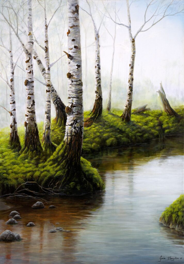Birch bank landschap schilderij Geke Hoogstins